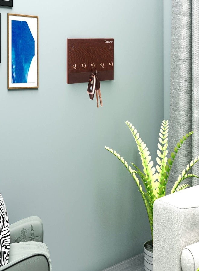 Captiver Wooden Wall Mounted Flat Key Holder 5 Hooks for Home Office (20x10x3 CM, Wenge Finish) - Image 3